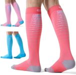 CelerSport 3 Pairs Compression Socks for Men and Women 20-30 mmHg Running Support Socks, Blue+Watermelon Red+Pink, Small/Medium