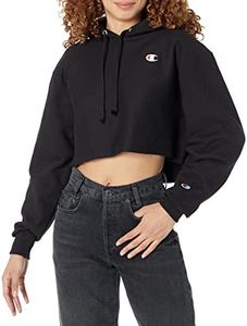 Champion Womens Reverse Weave Cropped Cut-Off Hoodie, Left Chest C Hooded Sweatshirt, Black-549302, X-Small US, Black-549302