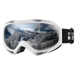 OutdoorMaster OTG Ski Goggles - Over Glasses Ski/Snowboard Goggles for Men, Women & Youth - 100% UV Protection (White Frame + VLT 10% Silver Lens)