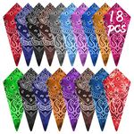 KUUQA 18pcs Tie Dye Bandana Paisley Bandanas Assorted Cowboy Handkerchiefs for Men and Women (15 Colors)