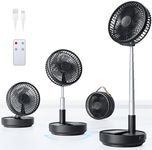 Primelove Portable Oscillating Travel Fan, 10400mAh Battery Operated Rechargeable USB Floor Table Desk Fan with Remote, 4 Speed Settings Pedestal Fan for Home Bedroom Office Camping Cruise, Black 8"