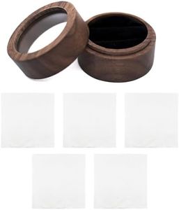HDGSAFD 1 caja para anillos y 5 paños de pulido, con ventana transparente, caja de anillos de madera, accesorios de boda, caja de almacenamiento de joyas