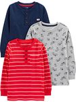 Simple Joys by Carter's Boys' 3-Pack Long Sleeve Shirts, Grey Dogs/Navy/Red Double Stripe, 6