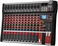 Fuluode CT120 12-channel mixer audio,Console with Bluetooth USB,audio mixer with effects, dj mixer,dj equipment for Computer Recording Input, 48V Power,RCA Input/Output for Professional and Beginners