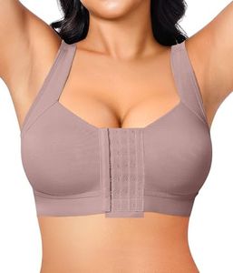 BRABIC Front Closure Post Surgery Compression Bras for Women Mastectomy Bra with Adjustable Straps Wirefree Bra Purple Brown
