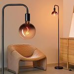 ONEWISH Floor Lamp for Living Room - Minimalist Industrial Standing Lamp with Modern LED Bulb, Globe Black Clear Glass 6", 1800K Warm Ambiant Lighting Decorative Tall Floor Lamp for Bedroom Office