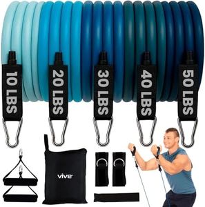 Vive Resistance Band Set (12 PCS)- Versatile Exercise Tubes with Wide Handles, Workout Poster, & Door Anchor - Adjustable 2-70 LBs Tension for Full Body Home Fitness & Rehab - Great for Men & Women