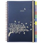 YHH 2025 Diary A5 Week to View, Monthly Weekly Planner with Tabs & Pocket, Extra Budget Contact Notes UK Holiday, Spiral Bound, Elastic Personal Organiser Life Book, Jan.25 - Dec.25, Birds