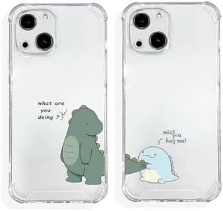 Fluzatas Matching Couple Phone Cases for iPhone 15, Cute Four Corners Air Cushion Shockproof Anti Drop Cell Phone Case (Dinosaur)