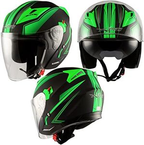 Jet Helmet Moto Double Visor ECE 22-06 Certificate Scooter Matt Black Green S