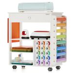 Crafit Craft Storage Compatible with Cricut, Craft Table with Vinyl Roll Holder Crafting Storage Cabinet Tool Holder Trolley on Wheels for Craft Room Home Office (Patented)