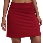 Ekouaer Women's Gym Stretchy Skorts with Underwear Active Skirts Plus Size Wine Red L