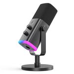 FIFINE XLR/USB Gaming Microphone, Studio Dynamic Streaming Mic, Computer Desktop Stand Microphone for Podcast, VoiceOver, Recording, with RGB, Mute, Monitoring Headphone Jack, Gain Knob, Black-AM8