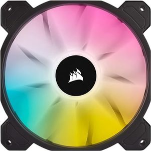 Corsair iCUE SP140 RGB Elite Performance 140 mm PWM Single Fan (CORSAIR AirGuide Technology, Eight Addressable RGB LEDs, Low-Noise 18 dBA, PWM-Controlled, Up to 1,200 RPM & 68.1 CFM) Black