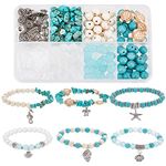 SUNNYCLUE 1 Box DIY 6 Set Turtle Beads Beading Bracelet Making Kit Tortoise Charms Summer Hawaii Ocean Starfish Seahorse Charm Sea Shell Charms for jewellery Making Kit Adult Women Handmade Craft