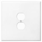OVERSIZED JUMBO Metal Outlet Cover, 2 Gang Electrical Outlet Cover Plate (for 1 Centered Device), Wall Plate Cover for Duplex Outlets, Steel Painted White - UL Listed, 5.5" x 5.5" - Made in USA