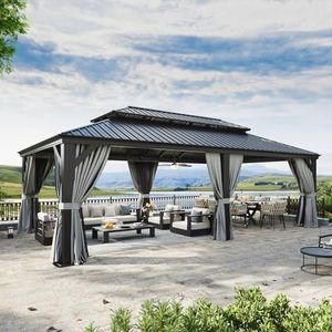 Aoxun 14' X 24' Aluminum Gazebo with Drainage System, Netting, Grey