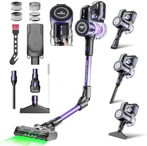 Yanhama 42000pa/550w Aspirateur Balai sans Fil,60 Minutes Autonomie Aspirateur sans Fil Puissant,7 Filtration,4 Modes d'aspiration,1.6L Aspirateur Balais pour sols durs/Tapis/Poils d'animaux