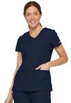 Dickies womensMultiple Patch PocketsEds Signature V-Neck Top with Multiple Patch Pockets Short Sleeves Medical Scrubs Shirt - Blue - Large