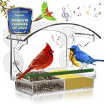 Clear Acrylic Window Bird Feeder with Strong Suction Cups, Window Mount, Removable Tray,a nd Perch - Perfect for Bird Watching, Easy to Clean, Weatherproof - Attracts Various Colorful Birds