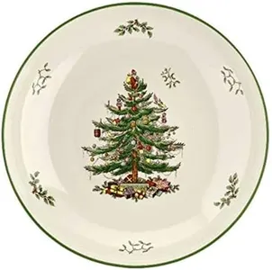 Spode Christmas Tree Collection Pasta Bowl - Large 13-Inch Serving Boel, Dishwasher, Microwave, and Freezer Safe, Made of Porcelain, Serveware, Christmas Tree Design, Green/Beige
