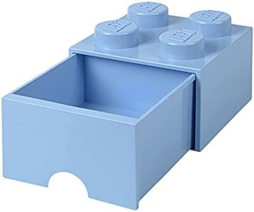 Cassettiera Mattoncino Lego 4 Bottoni, 1 Cassetto, Cassa Portaoggetti Impilabile, 4.7 L, Plastica, Blu Chiaro