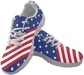 GIFTPUZZ Mens Lace Up Athletic Trainers Running Sneakers Wedge Breathable Gym Lightweight Sports Tennis Shoes, Fashion American Flag, 14