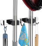 JD FRESH 1 Pcs Stainless Steel Mop and Broom Holder Wall Mount 2 Slot & 3 Hook Anti Slip Heavy Duty Waterproof Broom Hanger Stand Organizer Tool for Kitchen Home Garden Bathroom Garage (Silver)