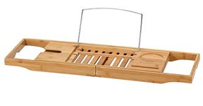 Cortesi Home Evelyn Natural Bamboo Bathtub Caddy with Extending Sides, 27.5" Wide