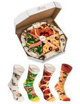 Rainbow Socks - Man Woman Pizza Socks Box Mix Seafood Italian Pepperoni - 4 Pairs - Size 7,5-11