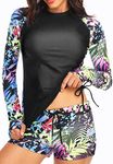 YESURPRISE Women's Long Sleeve Rash Guard, Swimsuits UPF 50+ Bathing Suit with Bottom Built in Bra Swim Shirt Quick Dry