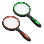 Large 10X Magnifying Glasses for Reading Handheld Magnifying Glass for Bobbies Applied to Science Books Insects Hobby Observation Premium Soft Hand Shank for Seniors Kids (Orange-green)