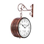 Crafted wonders Metal Vintage Double Sided Analog Wall Clock | Railway Station Antique Decorative Clock with Copper Finishing for Home, Office, Gym, Classroom (Color: Copper) (12 - Inch)