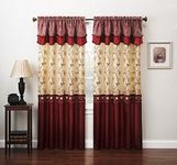 Fancy Collection Embroidery Curtain Set 1 Panel Drape with Backing & Valance (55"x 96", Burgundy)