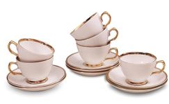 Labros Porcelain Tea Cup Saucer Set of 12, Service for 6 - Kitchen & Dining Luxury Gold Tableware Coffee and Tea Mug Set in Gift Box - Hearth Collection Golden Chintz Tea Set