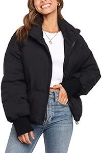 Lianlive Womens Cropped Puffer Jacket Oversized Black Short Puffy Winter Coat, Black, Medium