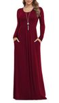 Anelune Dresses for Women Long Sleeve Loose Plain Plus Size Maxi Dresses Casual Long Dresses with Pockets Wine Red Large