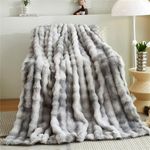 Lotus Karen Faux Fur Throw Blanket Tie-Dye Grey - 800 GSM Bubble Rabbit Fluff Blanket for Couch Bed Sofa,Softest Fluffy Fuzzy Cozy Blanket,Thick Furry Plush Shaggy Warm Blankets for Women,50x60 Inches