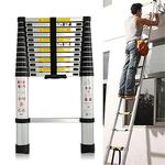 3.8M/12.5ft Aluminum Extension Folding Telescopic Loft Ladder Straight Attic Telescoping Ladders Capacity 150kg/330lb with Certificate EN 131