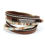 Luluadorn Women Brown Multilayer Leather Wrap Bracelet Sparkling Wristbands Boho Braided Bracelet