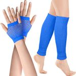 SATINIOR Neon Leg Warmers and Fishnet Gloves Set 80s Fancy Dress Costume Accessory Stretchy Leg Warmers Fishnet Gloves (Blue)