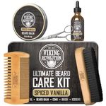 Viking Revolution - Ultimate Beard Kit Spiced Vanilla - Grooming Kit for Men with Beard Brush, Beard Comb, Beard Balm, Beard Oil, and Moustache Scissors