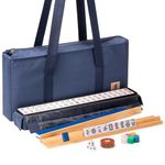 Yellow Mountain Imports American Mahjong Set, Indigo Tides - Blue Soft Case, 4 All-in-One Racks with Pushers, Wright Patterson Scoring Coins, Dice, & Wind Indicator