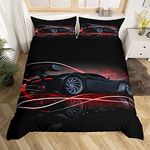 Feelyou Racing Car Bedding Set for Boys Kids Teens Men, Extreme Speed Sports Themed Comforter Cover, Competition Bedroom Decor Queen Size 3 Pcs (1 Duvet Cover +2 Pillow Shams), Luxury Black Red