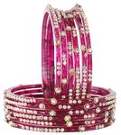 LAVAZZA Latest Glass Bangles Set with Golden Zircon Diamond & Beads Work For Women & Girls | Kaanch kee choodiyaan | Kada For Women 2.6 | Glass Bangle-(Basanti-Wine-2.6)