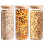 ComSaf 1650ml Glass Storage Containers with Lids, Glass Jars with Bamboo Lids, Clear Food Storage Jar, Round Glass Canister Set of 3, Pantry Organizers and Storage for Pasta Flour Rice Tea Coffee Bean