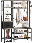 YITAHOME Coat Rack, 5 in 1 Hall Tree with Shoe Bench, 17 Movable Hooks and 2 Drawers, Freestanding Shoe Bench, and Wall Rack for Entryway