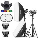 Godox 2 Pack SK400II 800Ws Photo Speedlite Studio Flash Strobe Monolight Bowens Mount Kit for Studio Shooting,Video Location and Portrait Photography with Softbox,Light Stand,Barn Door Kit,Reflector