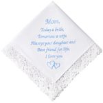 PACGOTH Wedding Handkerchiefs Something Blue for Bride, Mother Of The Bride Gifts Embroidered Lace Keepsake Bridal Hankies, Mother of Bride, 32*32cm/12.6*12.6”