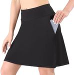 susici Women's Knee Length Skorts 20" High Waisted Active Athletic Skorts Exercise Skirt with 4 Pockets for Tennis Golf, Black, Medium